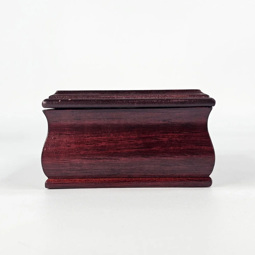 Vintage Wooden Heart Rose Etched Glass Jewelry Box Mahogany Tone Christmas 2000